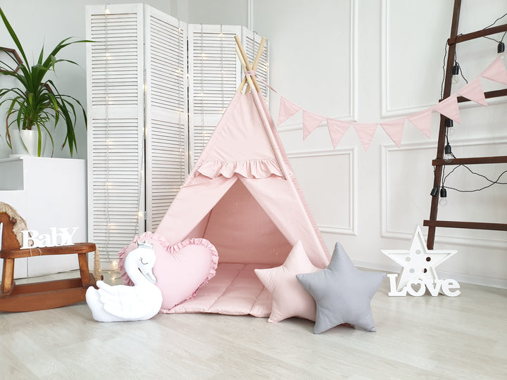 Pale pink kids playhouse teepee for toddlers, Montessori style