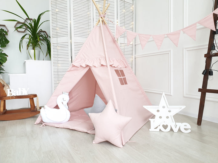 Pink teepee tent for girls with play mat – birthday gift idea