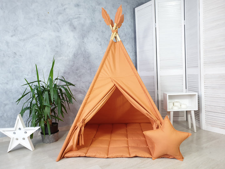 Neutral kids tipi with stabilizing kit Dusty Orange Kids Teepee Tent | Neutral Wigwam Playhouse for Kids | Indoor Tipi Tent | Boho Orange Teepee for Toddler Room Decor hellolittlefox kids-play-teepee-tent-playhouse-for-kids-wigwam-tipi-kids-playhouse-indoor-playzone-neutral-teepee-print-orange-teepee hellolittlefox.myshopify.com