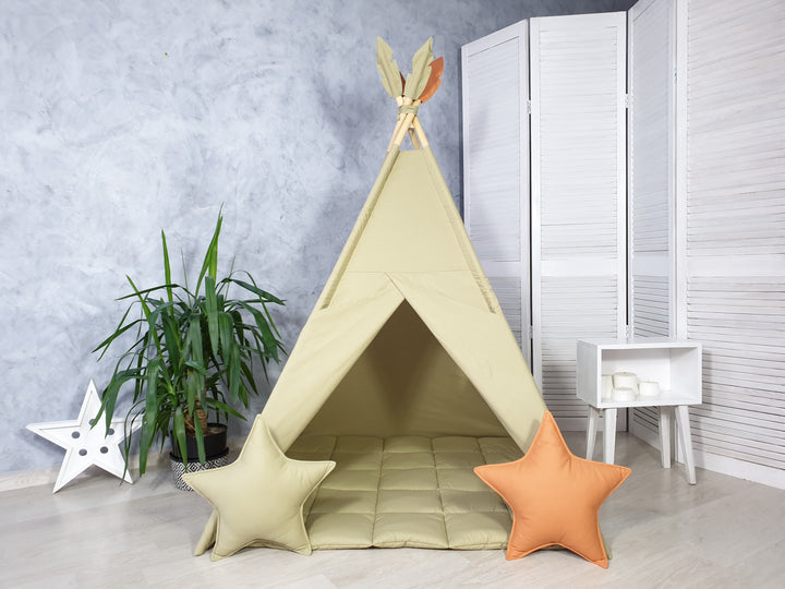 Neutral indoor tipi for toddler playroom Olive Green Kids Teepee Tent | Boho Play Tent for Toddler Room | Neutral Indoor Tipi Playhouse | Wigwam for Boys & Girls hellolittlefox olive-color-teepee-tent hellolittlefox.myshopify.com Olive Green Kids Teepee Tent | Boho Play Tent for Toddler Room | Neutral Indoor Tipi Playhouse | Wigwam for Boys & Girls hellolittlefox olive-color-teepee-tent hellolittlefox.myshopify.com