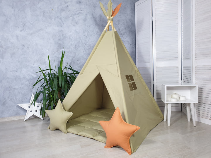 Boho style olive wigwam for boys and girls Olive Green Kids Teepee Tent | Boho Play Tent for Toddler Room | Neutral Indoor Tipi Playhouse | Wigwam for Boys & Girls hellolittlefox olive-color-teepee-tent hellolittlefox.myshopify.com Olive Green Kids Teepee Tent | Boho Play Tent for Toddler Room | Neutral Indoor Tipi Playhouse | Wigwam for Boys & Girls hellolittlefox olive-color-teepee-tent hellolittlefox.myshopify.com