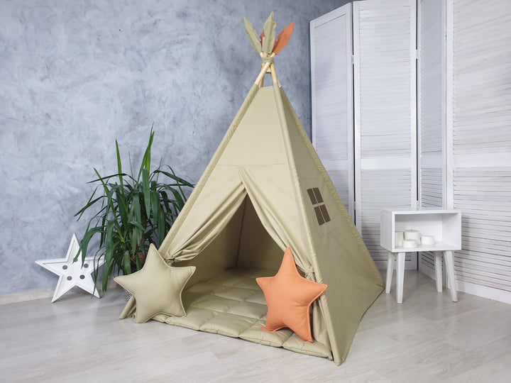 Montessori inspired kids tipi in green Olive Green Kids Teepee Tent | Boho Play Tent for Toddler Room | Neutral Indoor Tipi Playhouse | Wigwam for Boys & Girls hellolittlefox olive-color-teepee-tent hellolittlefox.myshopify.com Olive Green Kids Teepee Tent | Boho Play Tent for Toddler Room | Neutral Indoor Tipi Playhouse | Wigwam for Boys & Girls hellolittlefox olive-color-teepee-tent hellolittlefox.myshopify.com