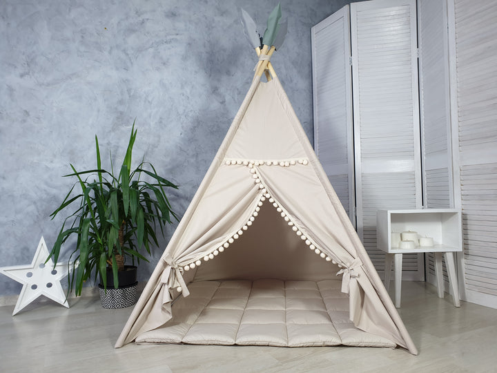 Beige boho teepee tent in kids room Beige Neutral Teepee Tent – Stylish Indoor Playhouse for Boys & Girls | Cozy Cotton Tipi | Christmas Gift for Toddlers hellolittlefox beige-teepee-tent-for-girls-and-boy-handmade-from-hello-little-fox hellolittlefox.myshopify.com