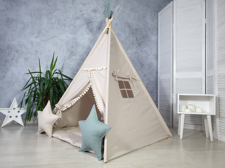 Boho nursery decor with beige teepee Beige Neutral Teepee Tent – Stylish Indoor Playhouse for Boys & Girls | Cozy Cotton Tipi | Christmas Gift for Toddlers hellolittlefox beige-teepee-tent-for-girls-and-boy-handmade-from-hello-little-fox hellolittlefox.myshopify.com