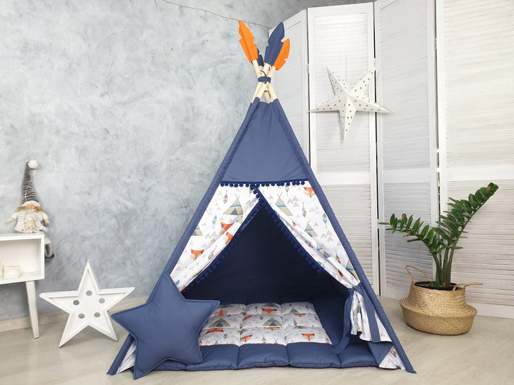 Navy Blue Fox Print Teepee Tent for Kids – Indoor Play Tent for Toddlers, Pretend Play Tipi, Boys Room Decor, 1st Birthday Gift Idea, Woodland Nursery Tent hellolittlefox foxy-teepee-tent-hellolittlefox-studio hellolittlefox.myshopify.com Navy Blue Fox Print Teepee Tent for Kids – Indoor Play Tent for Toddlers, Pretend Play Tipi, Boys Room Decor, 1st Birthday Gift Idea, Woodland Nursery Tent hellolittlefox foxy-teepee-tent-hellolittlefox-studio hellolittlefox.myshopify.com