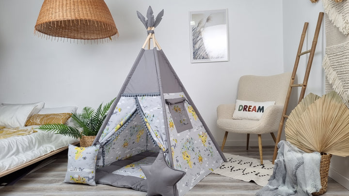 World Map Kids Teepee Tent with Mat – Neutral Play Tent for Toddlers | Montessori Indoor Tipi | Educational Gift for Boys & Girls hellolittlefox kids-teepee-tent-play-tent-for-kids-tipi-zelt-kinder-teepees-for-kids-kids-play-tent-for-indoor-fun hellolittlefox.myshopify.com