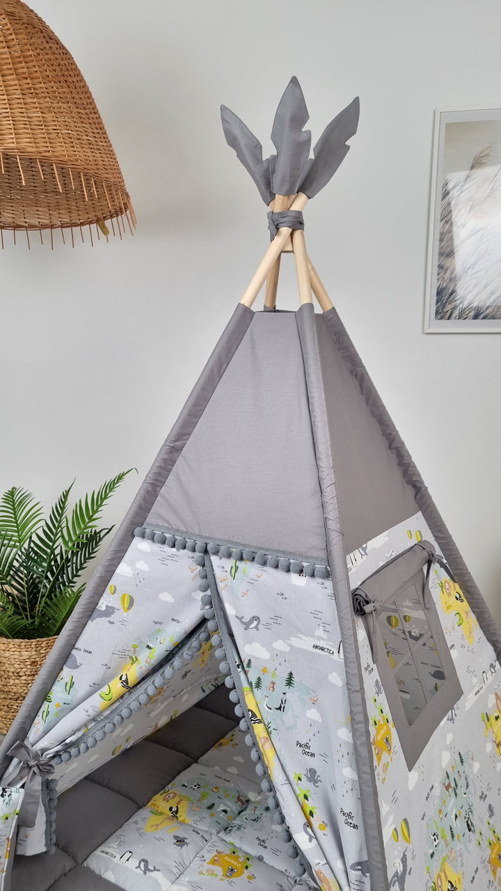 Educational play tent for boys and girls World Map Kids Teepee Tent with Mat – Neutral Play Tent for Toddlers | Montessori Indoor Tipi | Educational Gift for Boys & Girls hellolittlefox kids-teepee-tent-play-tent-for-kids-tipi-zelt-kinder-teepees-for-kids-kids-play-tent-for-indoor-fun hellolittlefox.myshopify.com