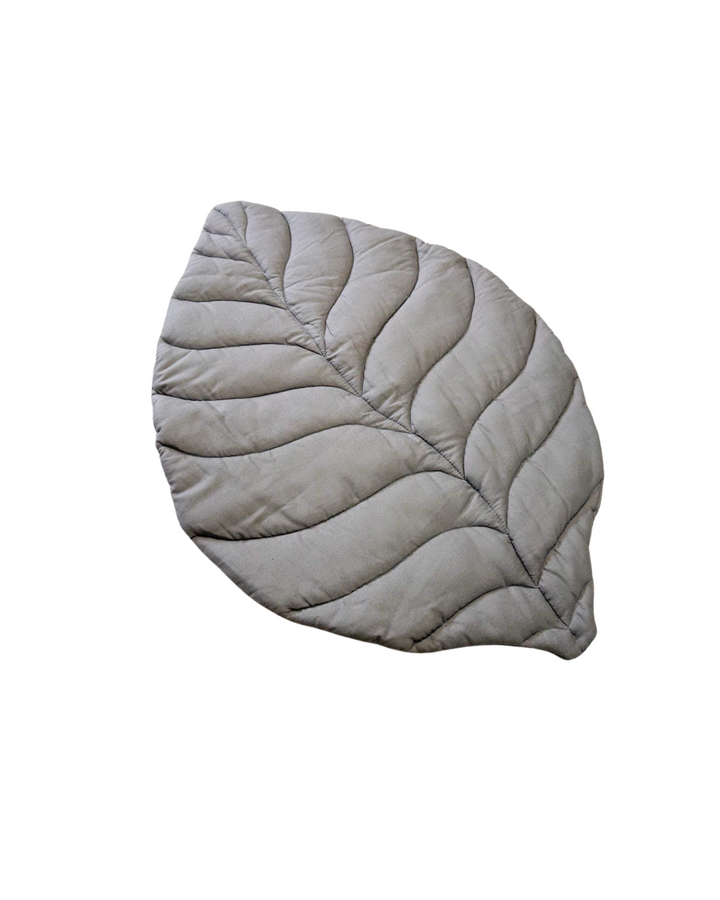Gray linen baby play mat in leaf shape for tummy time and nursery decor Linen Leaf Mat | Gray hellolittlefox linen-leaf-mat-gray hellolittlefox.myshopify.com