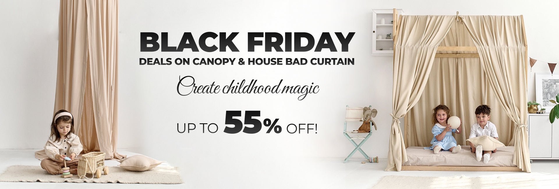 Autumn seasonal sale banner featuring cozy kids’ room decor