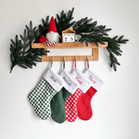 Personalized Christmas Stocking with Name Embroidery – Red Gingham Fabric
