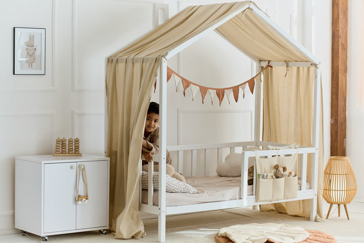 Neutral linen bed canopy for house bed setup Beige Linen Baby Canopy Curtains – Natural Comfort for Montessori and House Beds hellolittlefox linen-baby-beige-canopy-new-bed-curtains-perfect-for-montessori hellolittlefox.myshopify.com