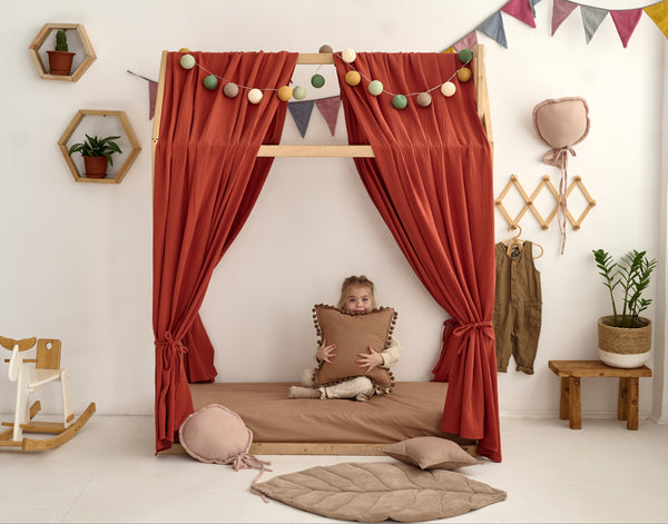 Terracotta muslin curtains for bed, house