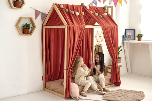 Terracotta muslin curtains for bed, house