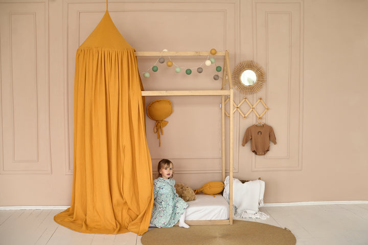 Hanging muslin canopy for girls’ house bed Mustard Muslin House Bed Canopy | Boho Canopy for Girls’ Room, Playhouse, Reading Nook hellolittlefox canopy-for-house-bed-for-girls-nursery-canopy-cotton-crib-cover-cozy-nursery-canopy-baldachin-baby-crib-cover-cotton-canopy hellolittlefox.myshopify.com