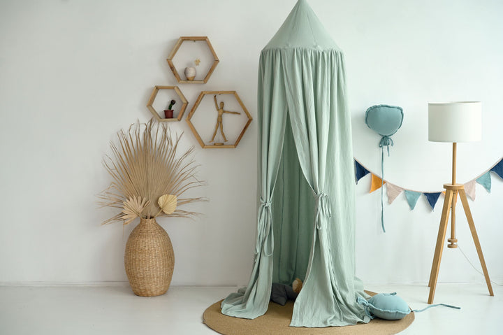 Sage green ceiling canopy with ribbon loop Sage Green Muslin Canopy | Crib Canopy, Kids Room Tent, Hanging Bed Canopy hellolittlefox canopy-sage-green-muslin-canopy-nursery-canopy-cotton-crib-cover-cozy-nursery-canopy-baldachin-baby-crib-cover-cotton-canopy hellolittlefox.myshopify.com