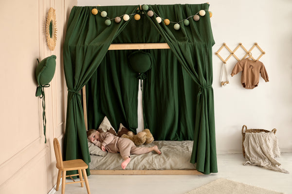 Dark green muslin curtains for bed, house