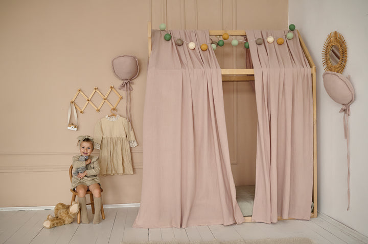 Product image from hellolittlefox - handmade item Beige with light pink muslin curtains for bed, house hellolittlefox beige-with-light-pink-muslin-curtains-for-bed-house hellolittlefox.myshopify.com
