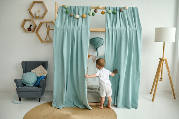 Sage green muslin curtains for bed, house