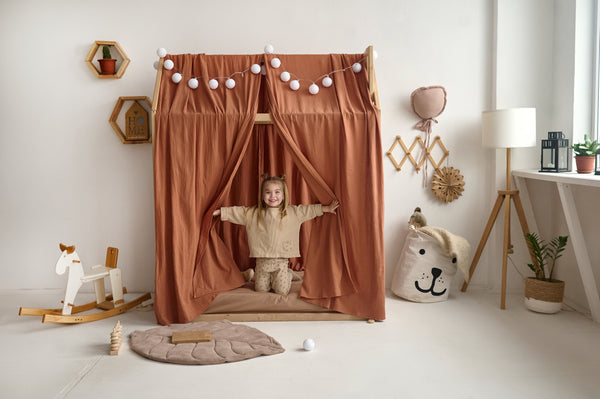 Brown muslin curtains for bed, house