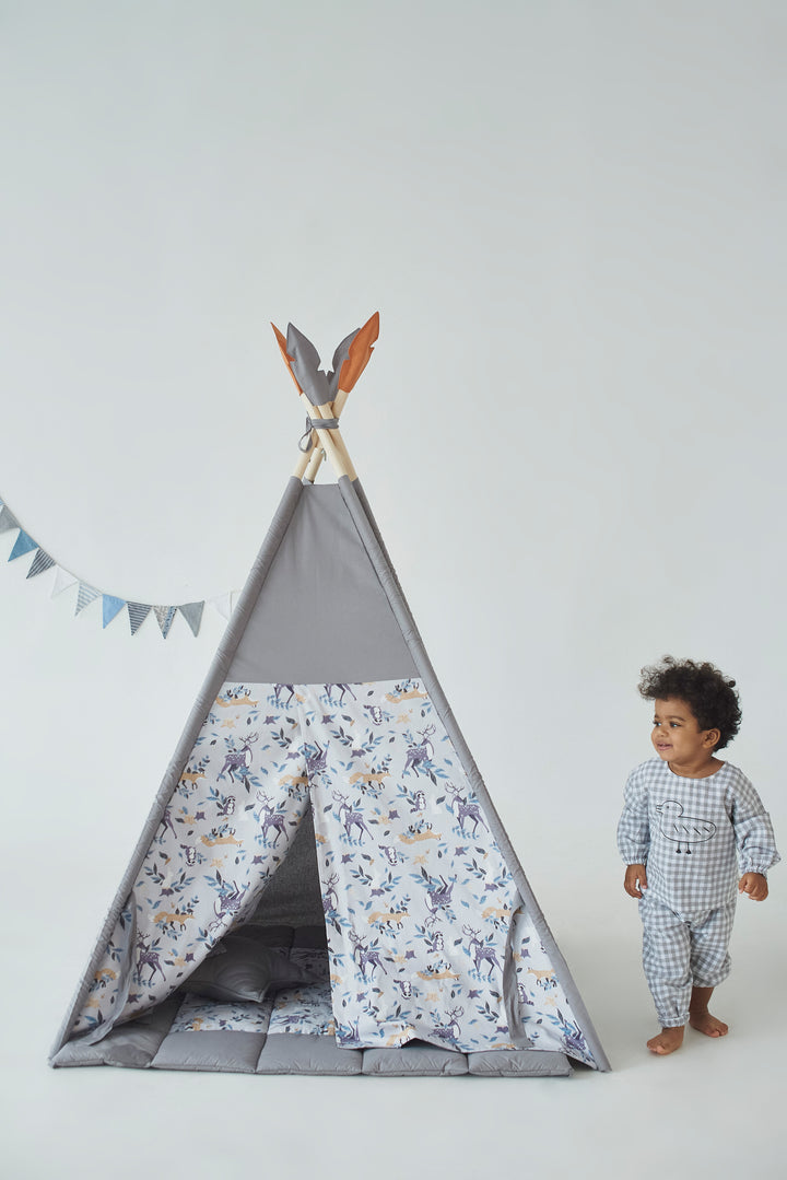 Breathable cotton teepee with stabilizing kit Woodland Animals & Gray Teepee Tent | Ideal 1st Birthday, Christmas, Girls and Boys’ Gift hellolittlefox kids-teepee-tent-perfect-1st-birthday-gift-christmas-gift-boys-birthday-present hellolittlefox.myshopify.com