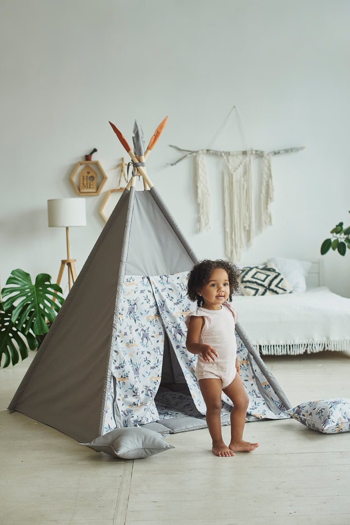 Christmas gift teepee tent setup Woodland Animals & Gray Teepee Tent | Ideal 1st Birthday, Christmas, Girls and Boys’ Gift hellolittlefox kids-teepee-tent-perfect-1st-birthday-gift-christmas-gift-boys-birthday-present hellolittlefox.myshopify.com