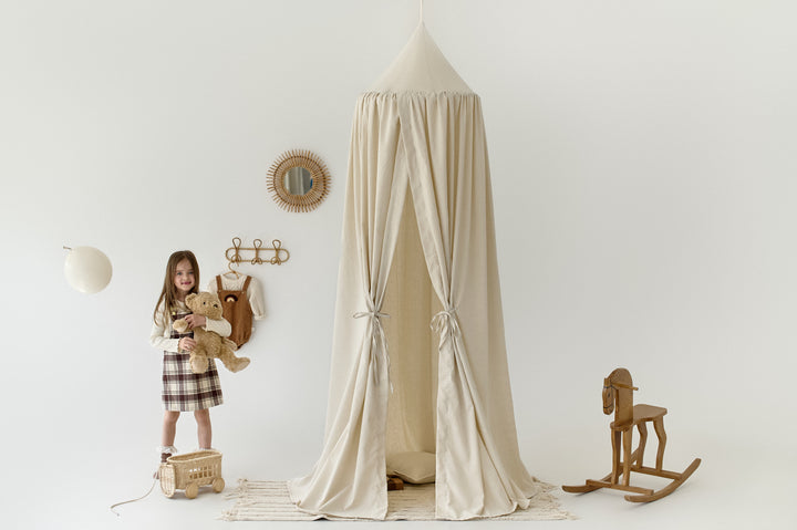 Elegant linen canopy gift idea for baby shower Off-White Linen Nursery Canopy | Elegant Crib & Kids Room Decor | Neutral Hanging Bed Canopy hellolittlefox off-white-linen-bed-canopy-baby-crib-canopy-hanging-roof-canopy-crib-canopy-canopy-for-crib hellolittlefox.myshopify.com