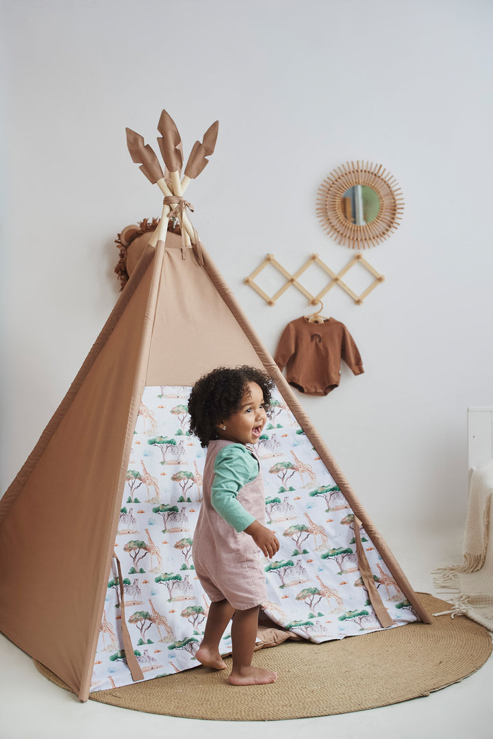 Christmas gift teepee for toddler Safari Print Teepee Tent in Dusty Brown – Neutral Indoor Play Tent for Toddlers | Montessori Wigwam | Pretend Play Gift for Kids hellolittlefox toddler-tent-teepee-for-kids-safari-print-wigwam-playhouse-neutral-brown-kids-playhouse-indoor-teepee-tent-for-playroom-decor hellolittlefox.myshopify.com
