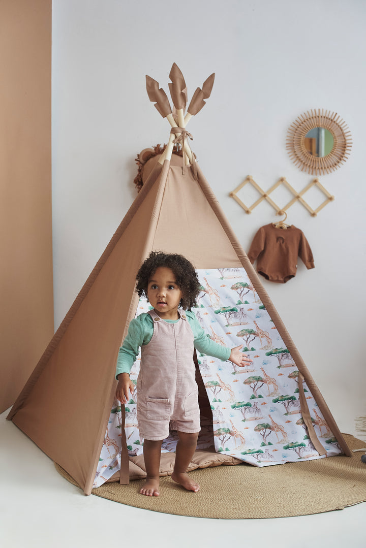 Safari tipi with stabilizing kit and window Safari Print Teepee Tent in Dusty Brown – Neutral Indoor Play Tent for Toddlers | Montessori Wigwam | Pretend Play Gift for Kids hellolittlefox toddler-tent-teepee-for-kids-safari-print-wigwam-playhouse-neutral-brown-kids-playhouse-indoor-teepee-tent-for-playroom-decor hellolittlefox.myshopify.com
