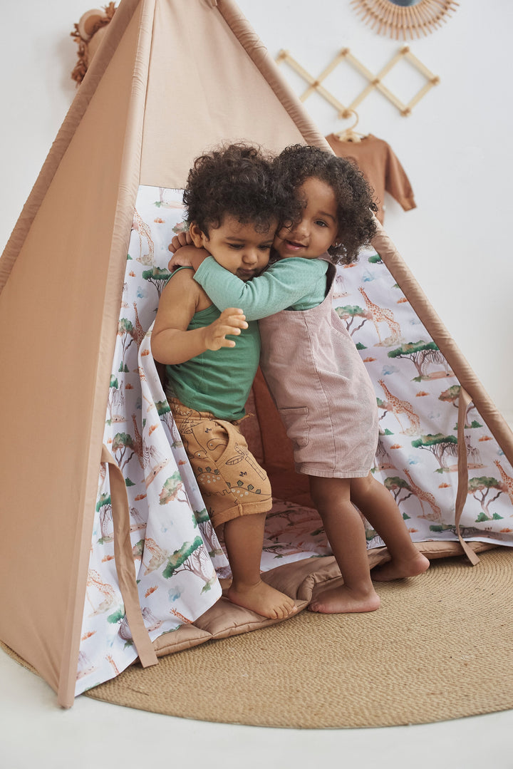 Indoor cotton tipi tent with animal pattern Safari Print Teepee Tent in Dusty Brown – Neutral Indoor Play Tent for Toddlers | Montessori Wigwam | Pretend Play Gift for Kids hellolittlefox toddler-tent-teepee-for-kids-safari-print-wigwam-playhouse-neutral-brown-kids-playhouse-indoor-teepee-tent-for-playroom-decor hellolittlefox.myshopify.com