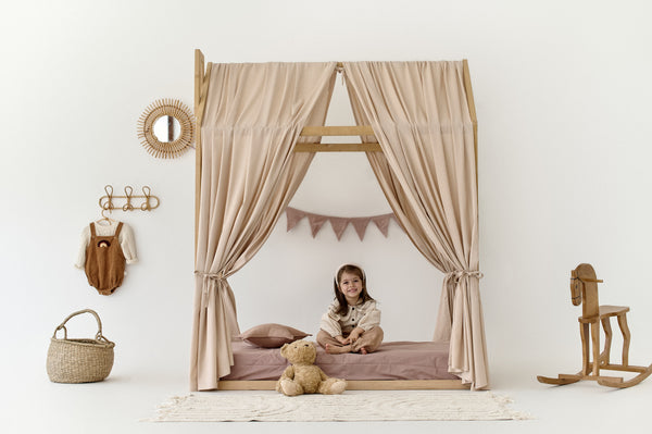 Pale Pink LINEN Canopy Bed Curtains | Aesthetic Room Decor