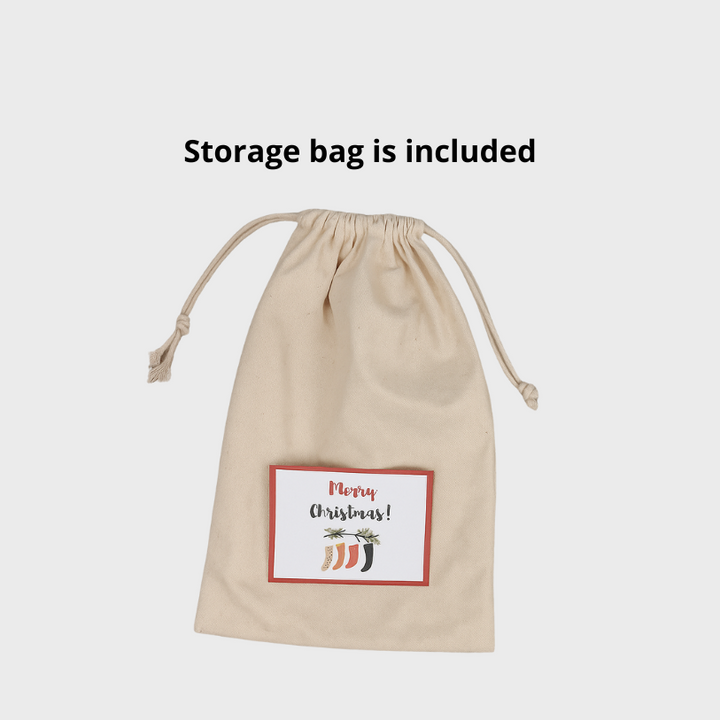 A beige fabric storage bag with a drawstring closure
