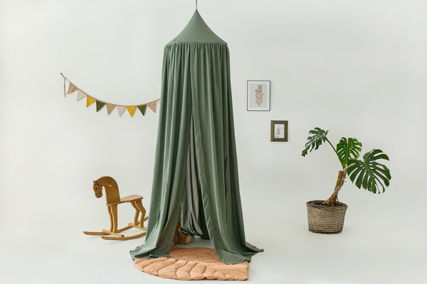 Linen canopy in earthy tones for kids room Khaki green Linen Canopy for Nursery | Hanging Crib Canopy | Boho Bed Drape for Baby Room or Play Corner hellolittlefox khaki-linen-canopy-for-nursery-hanging-crib-canopy-boho-bed-drape-for-baby-room-or-play-corner hellolittlefox.myshopify.com