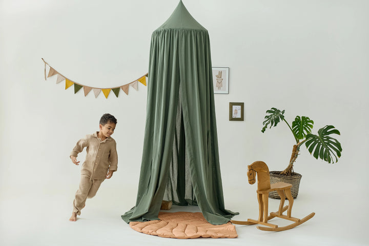 Full-length khaki canopy with soft draping Khaki green Linen Canopy for Nursery | Hanging Crib Canopy | Boho Bed Drape for Baby Room or Play Corner hellolittlefox khaki-linen-canopy-for-nursery-hanging-crib-canopy-boho-bed-drape-for-baby-room-or-play-corner hellolittlefox.myshopify.com