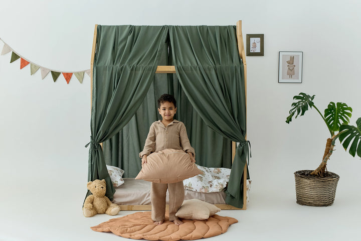 cotton linen bed cover Khaki green Linen Bed Curtains for Montessori House Bed | Organic Linen Canopy Curtains for Toddler or Twin Bed hellolittlefox beige-linen-canopy-bed-curtains-aesthetic-room-decor-copy hellolittlefox.myshopify.com