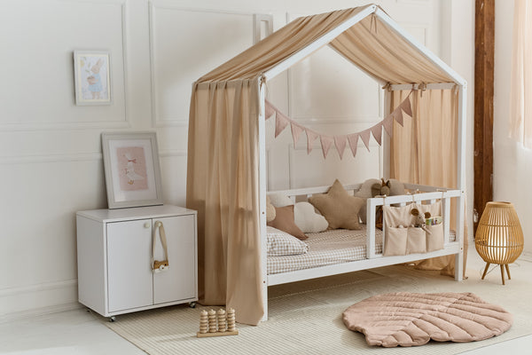 Light pink bed curtains for toddler house bed