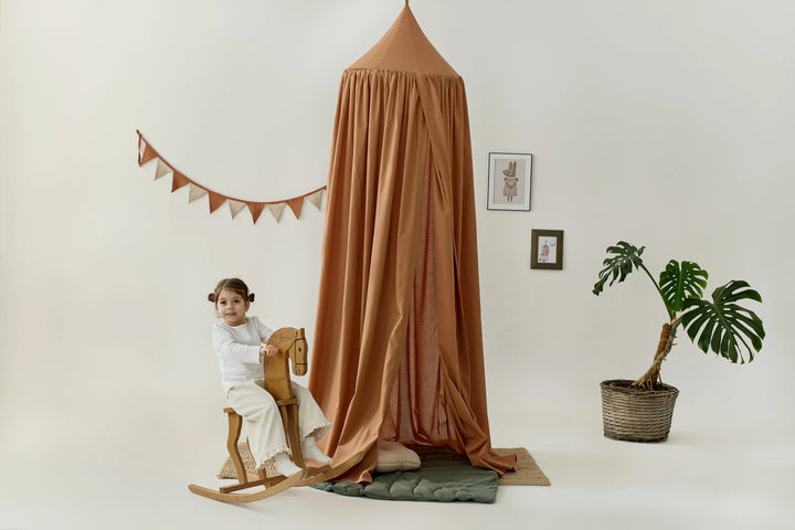 Terracotta bed canopy with soft cotton drape Terracotta Linen Canopy | Boho Crib Canopy & Hanging Bed Canopy for Nursery hellolittlefox terracotta-linen-canopy-boho-crib-canopy-hanging-bed-canopy-for-nursery hellolittlefox.myshopify.com