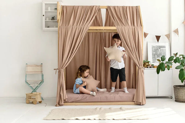 Taupe LINEN Canopy Bed Curtains | Aesthetic Room Decor