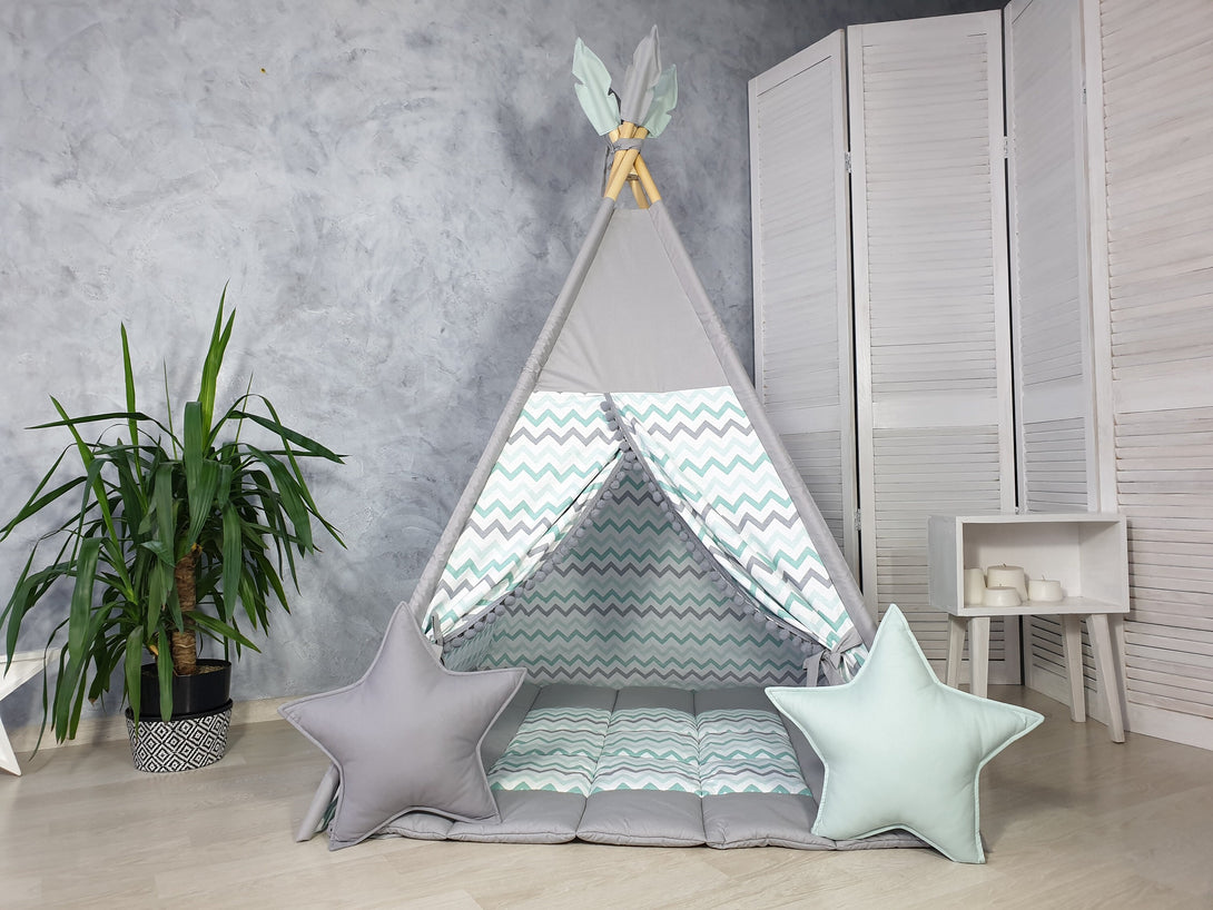 Neutral gray kids tent, ideal wigwam for boys and girls