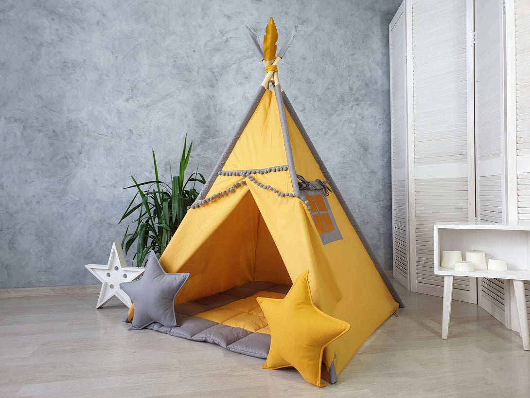 Indoor toddler teepee tent for kids in neutral colors, perfect for play and decor