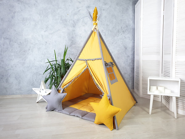 Neutral-colored toddler teepee tent for kids’ indoor play, perfect Christmas gift