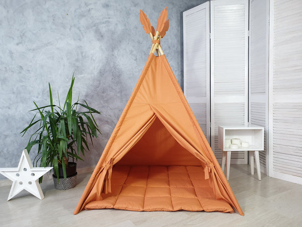 Kids play teepee tent , playhouse for kids , wigwam , tipi , kids playhouse , indoor playzone , neutral teepee print ,  orange teepee