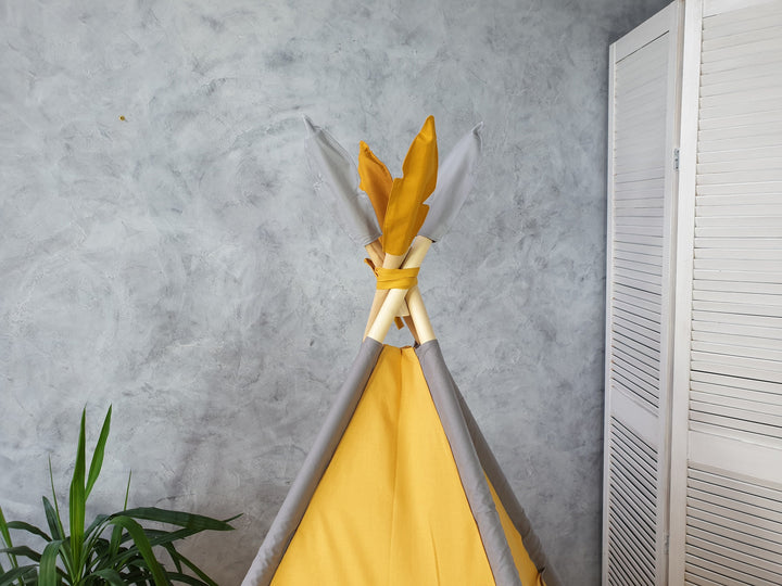 Gray kids teepee tent in neutral colors, ideal for Christmas home decor and gifts