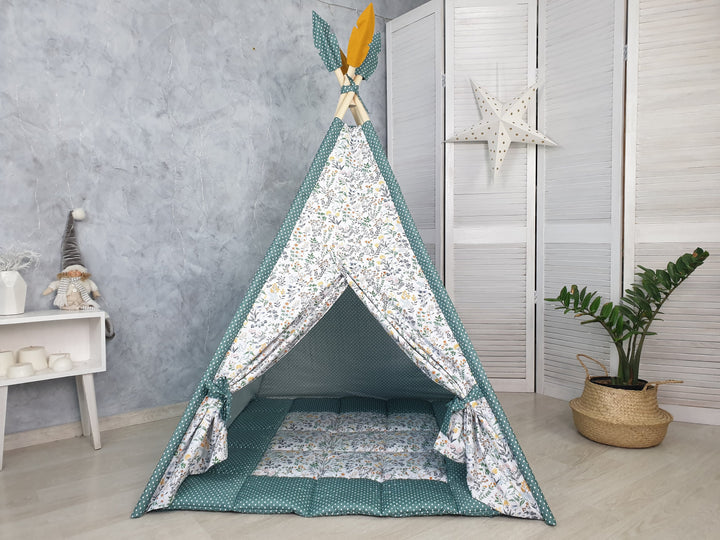 Kids playhouse with floral print, indoor teepee wigwam for playtime