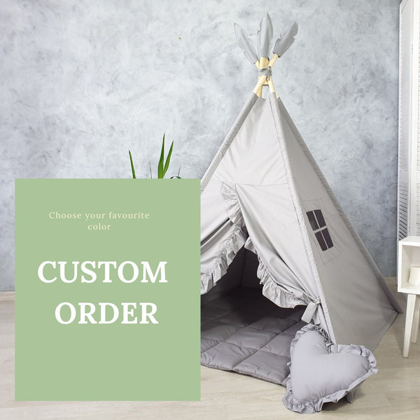 Kids play teepee tent , playhouse for kids  , indoor playzone , neutral teepee print ,  gray teepee , custom color teepee tent