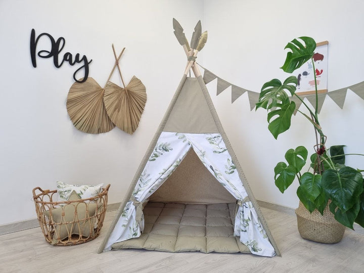 Indoor olive green teepee tent for kids, the perfect playhouse for boys and girls