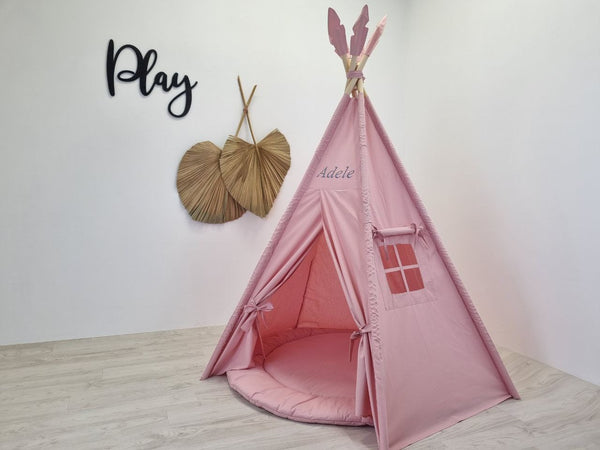 Kids tent Teepee tent for kids , playhouse , wigwam , tipi , kids playhouse , indoor playzone , teepee print ,  powder pink color teepee