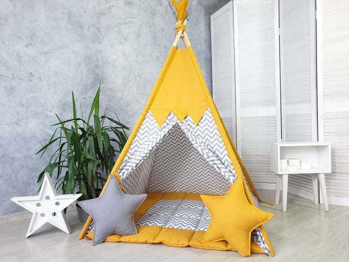 Mustard toddler teepee tent, a cozy playhouse for boys and girls