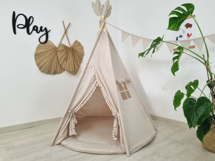 Beige teepee print tent, cozy playhouse and birthday gift for kids