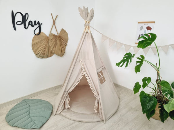 Beige teepee playhouse for kids, perfect for birthdays and Christmas gifts