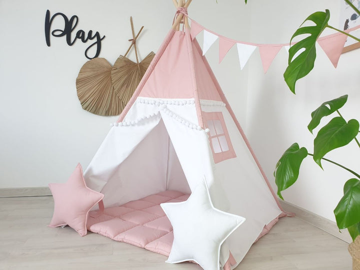 Girly teepee tent for girls, light pink wigwam playhouse for kids&#39; indoor play